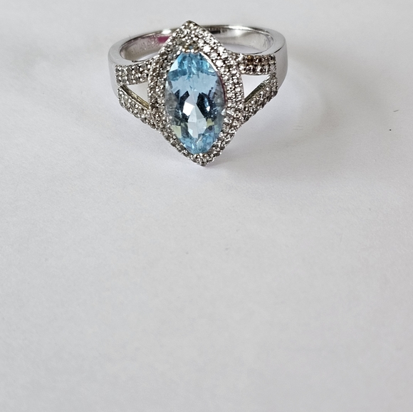Vintage Sky Blue Topaz and White Zircon Sterling Silver Ring Size 10 - Picture 5 of 16